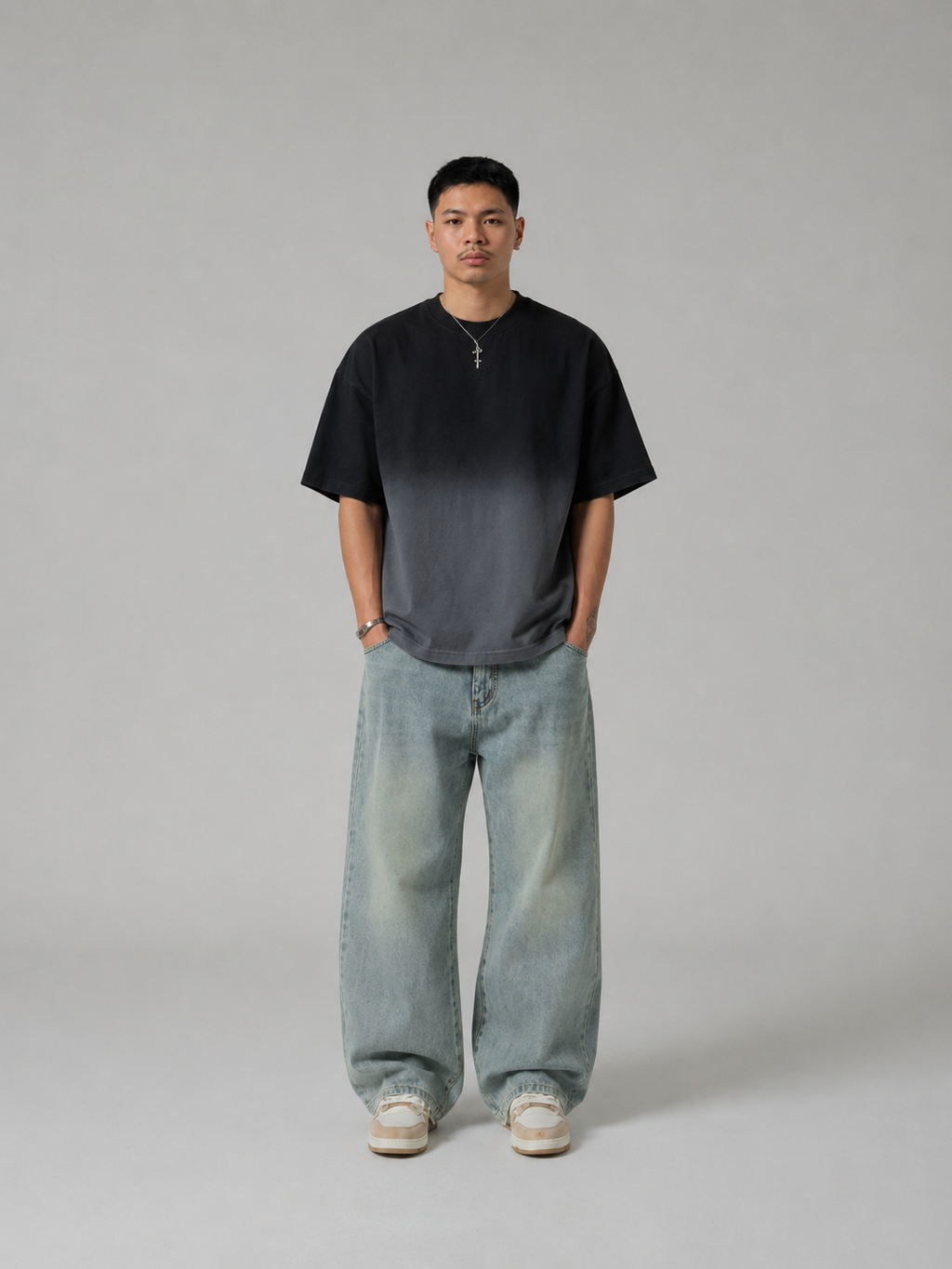 Ombre wash black boxy tee