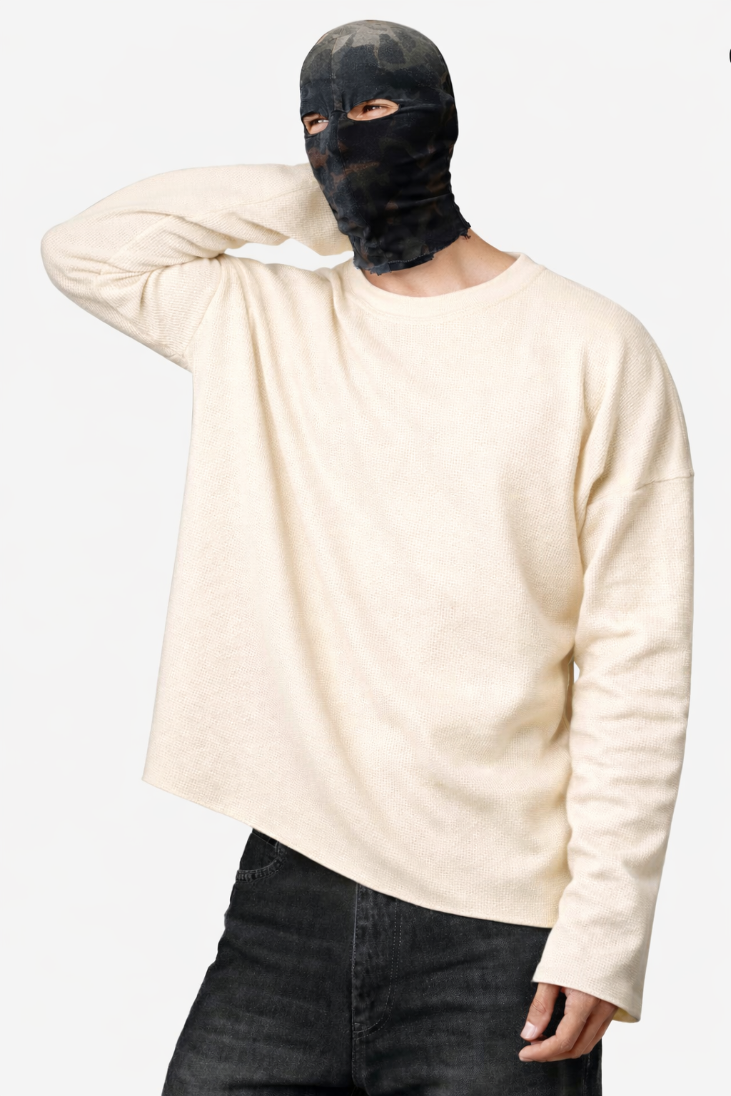 Waffle knit tshirt cropped length